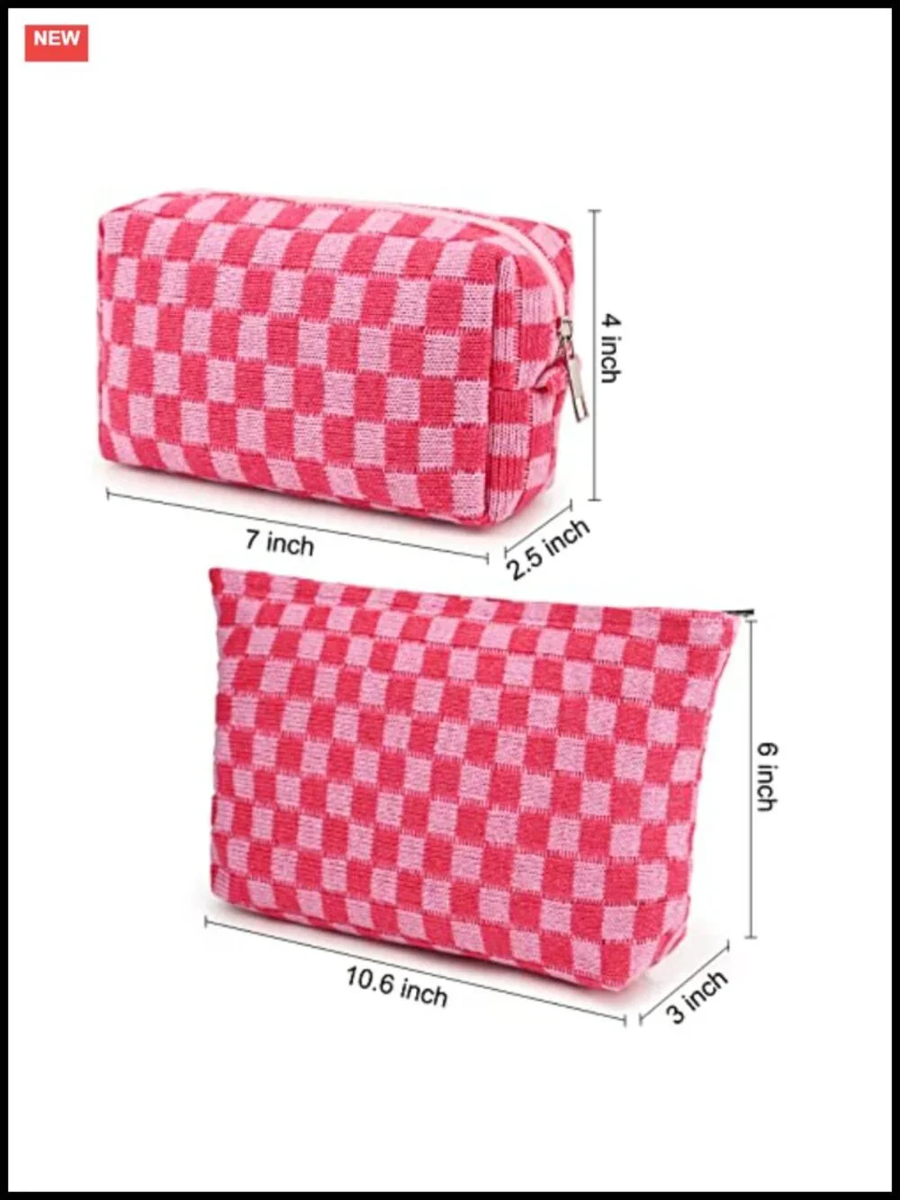 Checkered Canvas Cosmetic Bag Set - 2 Pack Travel Makeup Organizer Waterproof